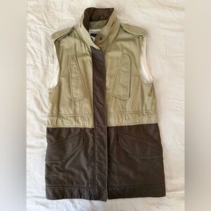 rag & bone and Olive/Khaki and Brown Utility Vest with Stowable Hood — size M